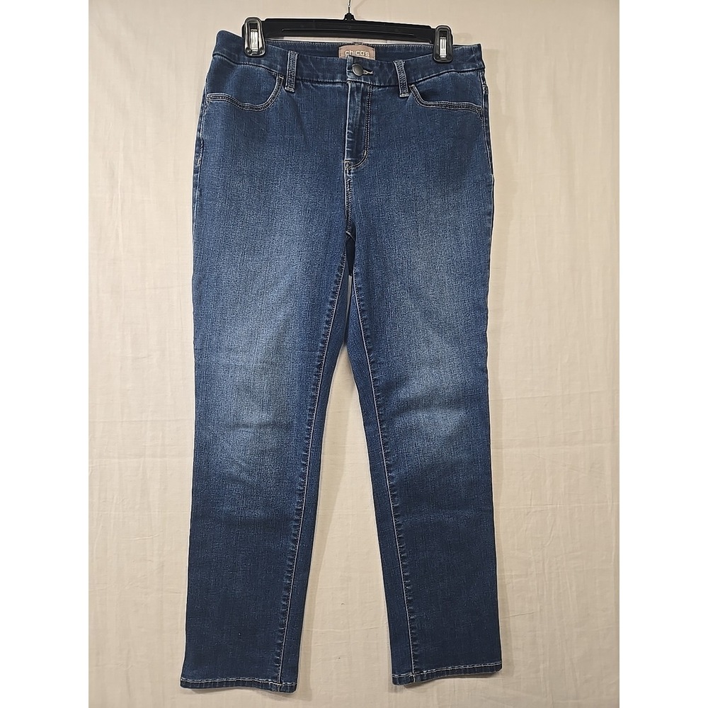 Chico's Ankle Jeans Women's Size 0 4/ Small‎ Blue Mid Rise Stretch Straight Leg